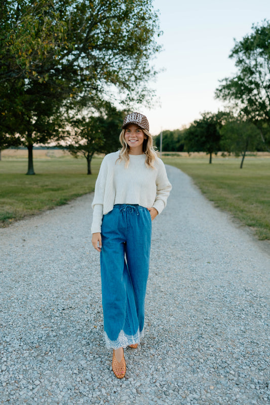 Hattie Oversized Cropped Sweater-Cream