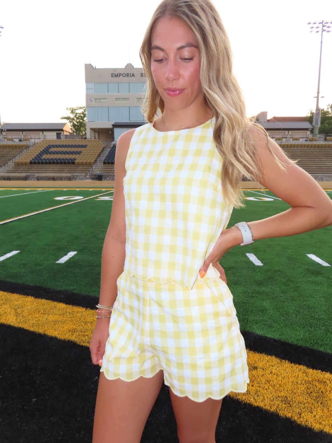 Yellow Gingham Scalloped Edge Tank Top