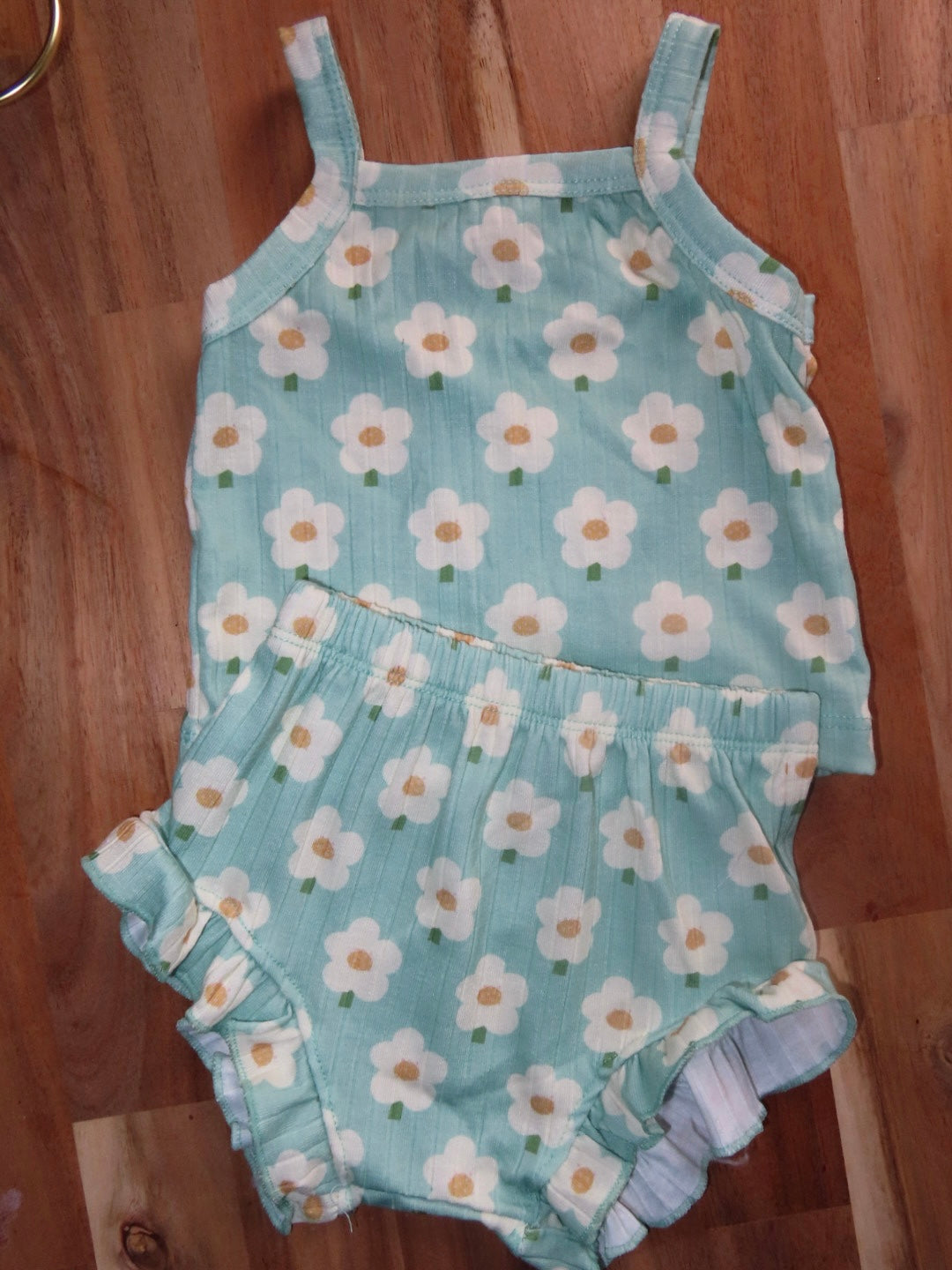 Luna Top and Bloomer Set in Green Daisy-Baby