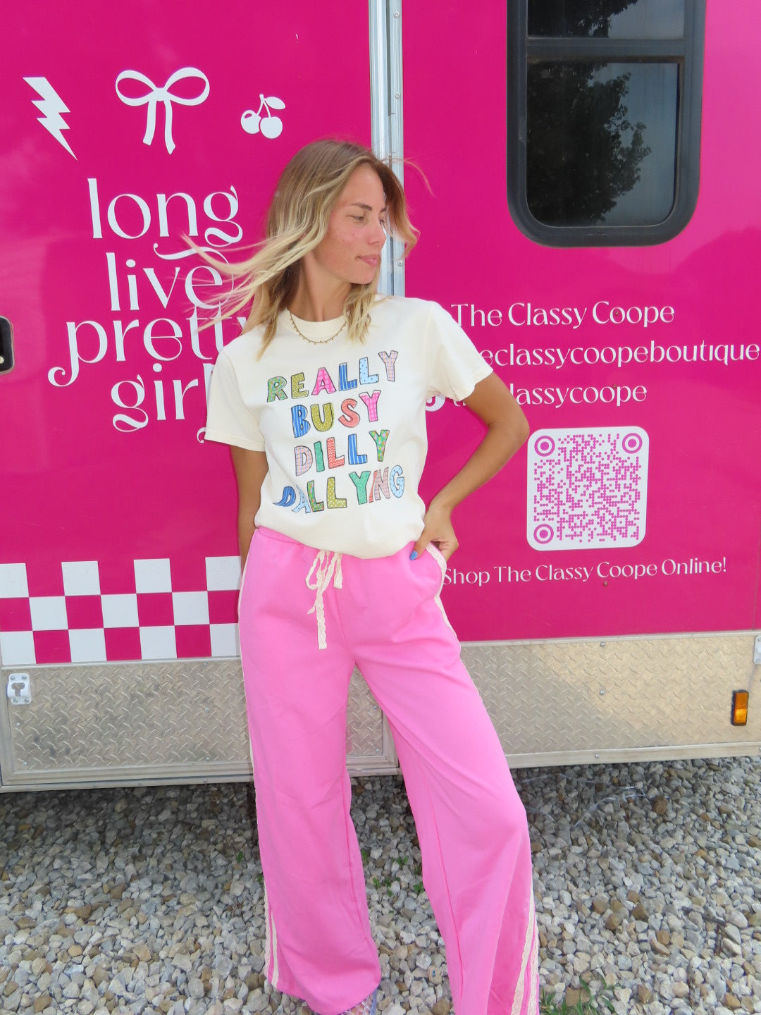 Lace Track Pants-Hot Pink