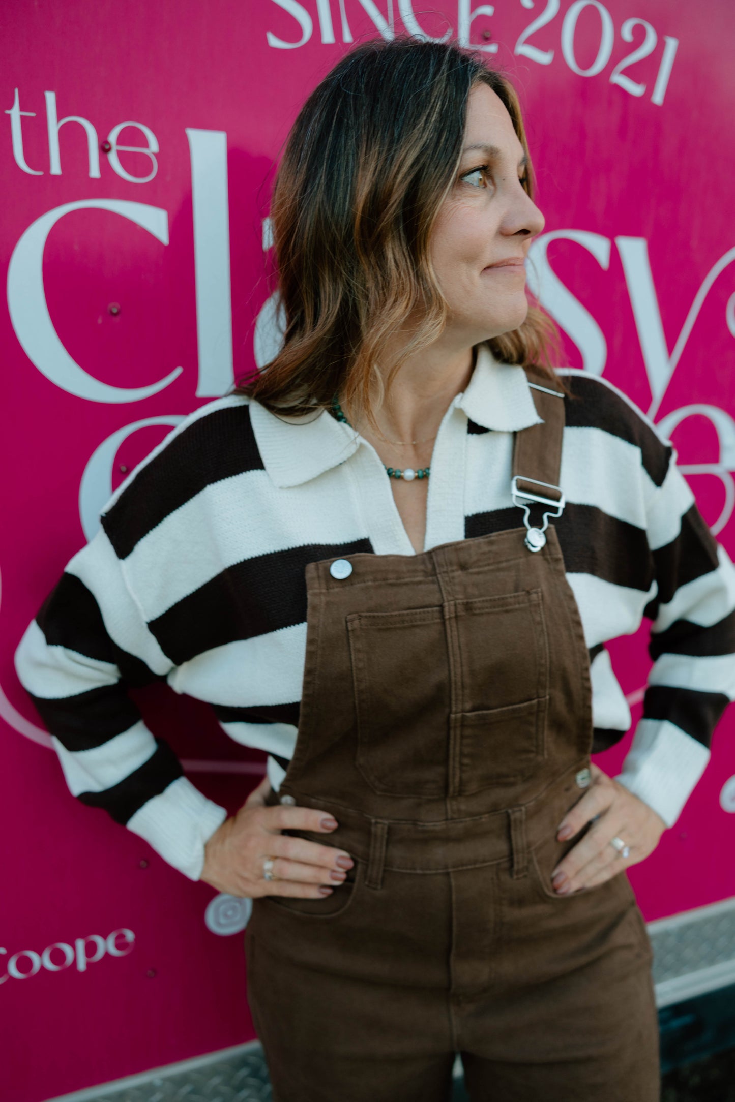 Brown & White Stripe Polo Sweater