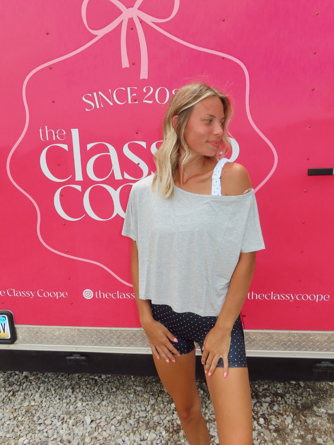 Wicked Cropped Off the Shoulder Top-Grey