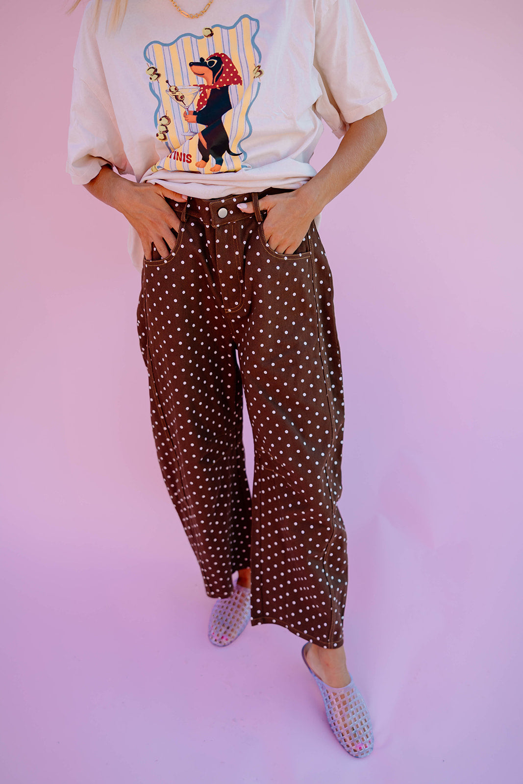 Brown Polka Dot Barrel Pants
