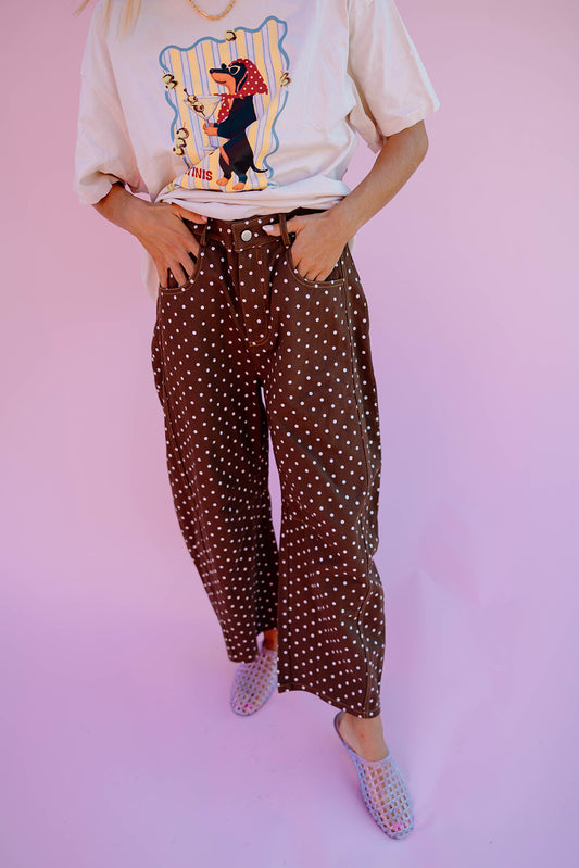Brown Polka Dot Barrel Pants