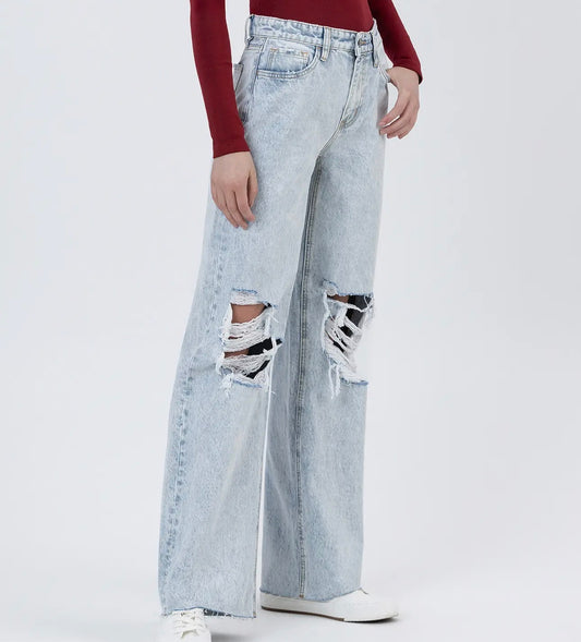 High Rise Distressed Long Baggy Wide Leg Jeans