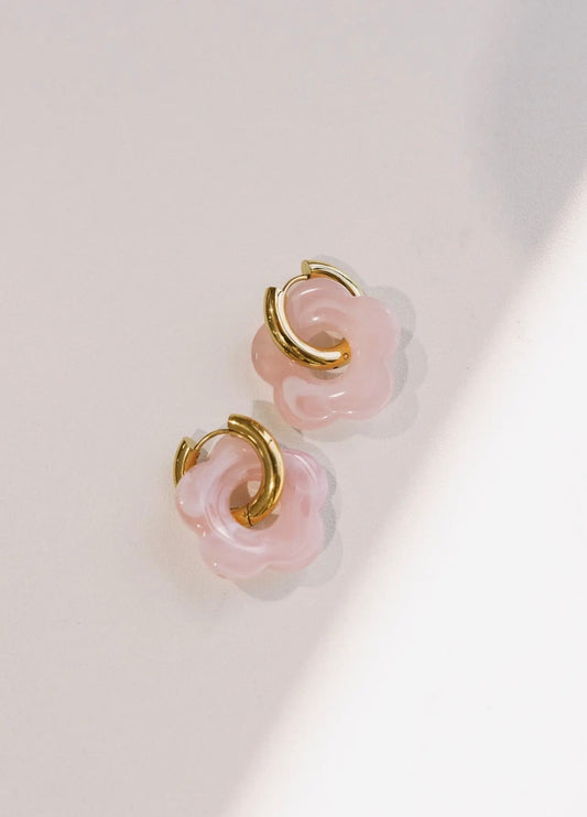 Daisy Hoop Earrings-Pink