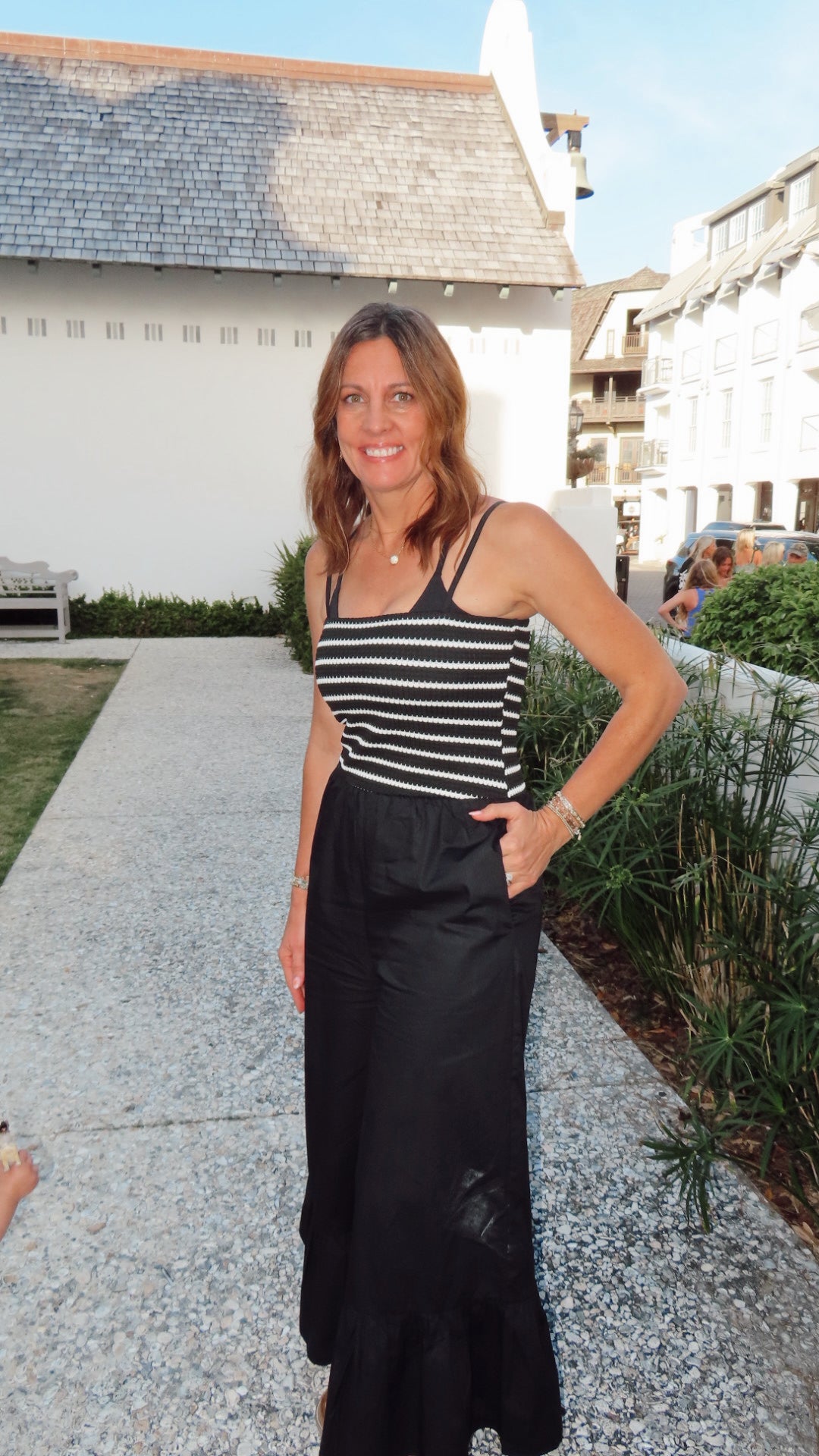 Striped Crochet Knit Ruffle Bottom Jumpsuit