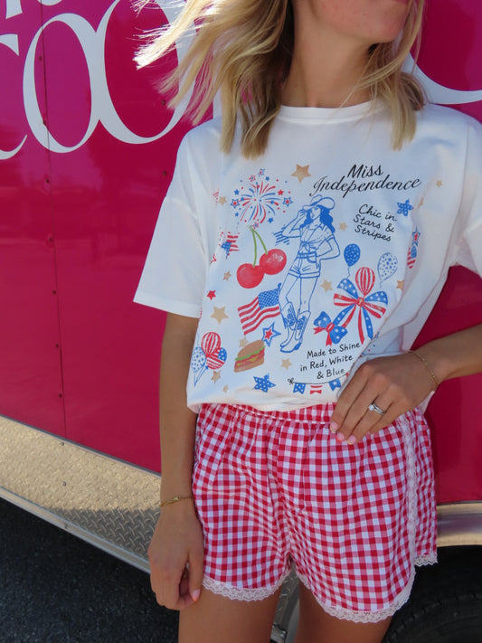 Red Gingham Lace Shorts
