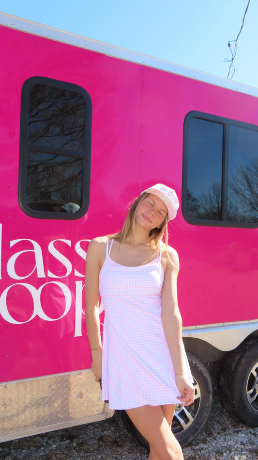 Gingham Print Double Layered Dress-Pink