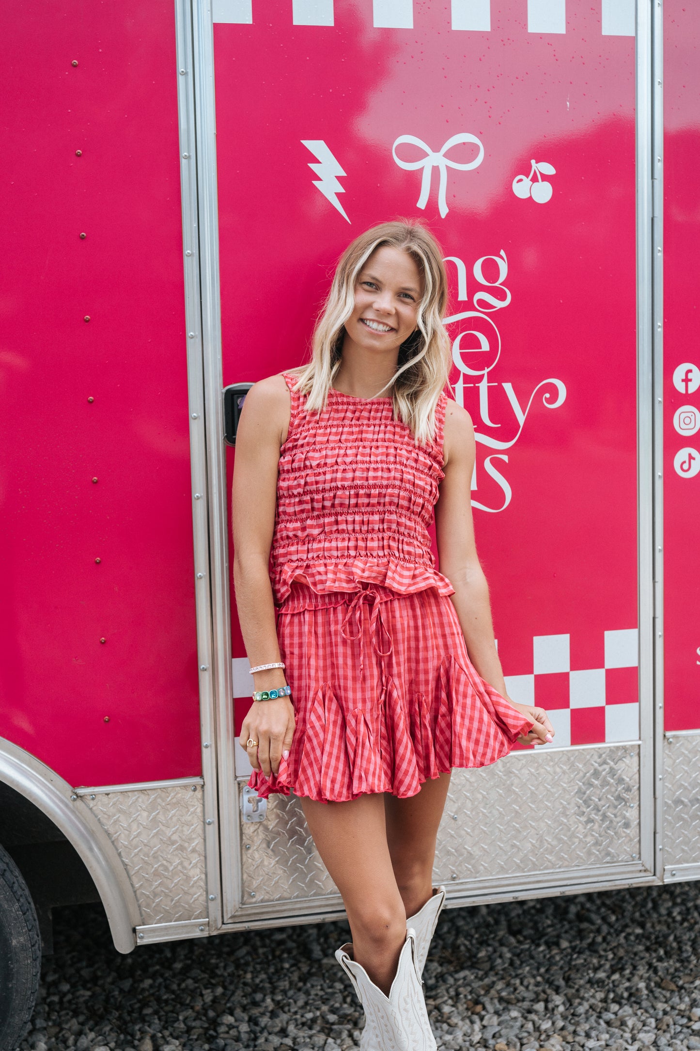 SUCH A FLIRT GINGHAM SKIRT - PINK