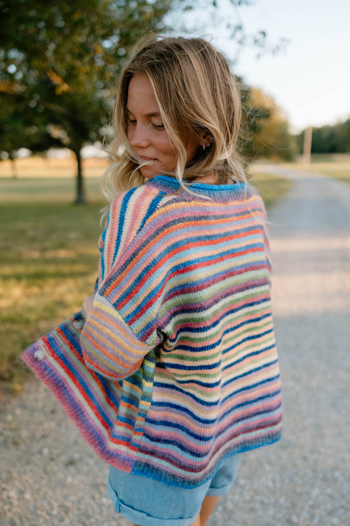 Rainbow Land Stripe Button Cardigan