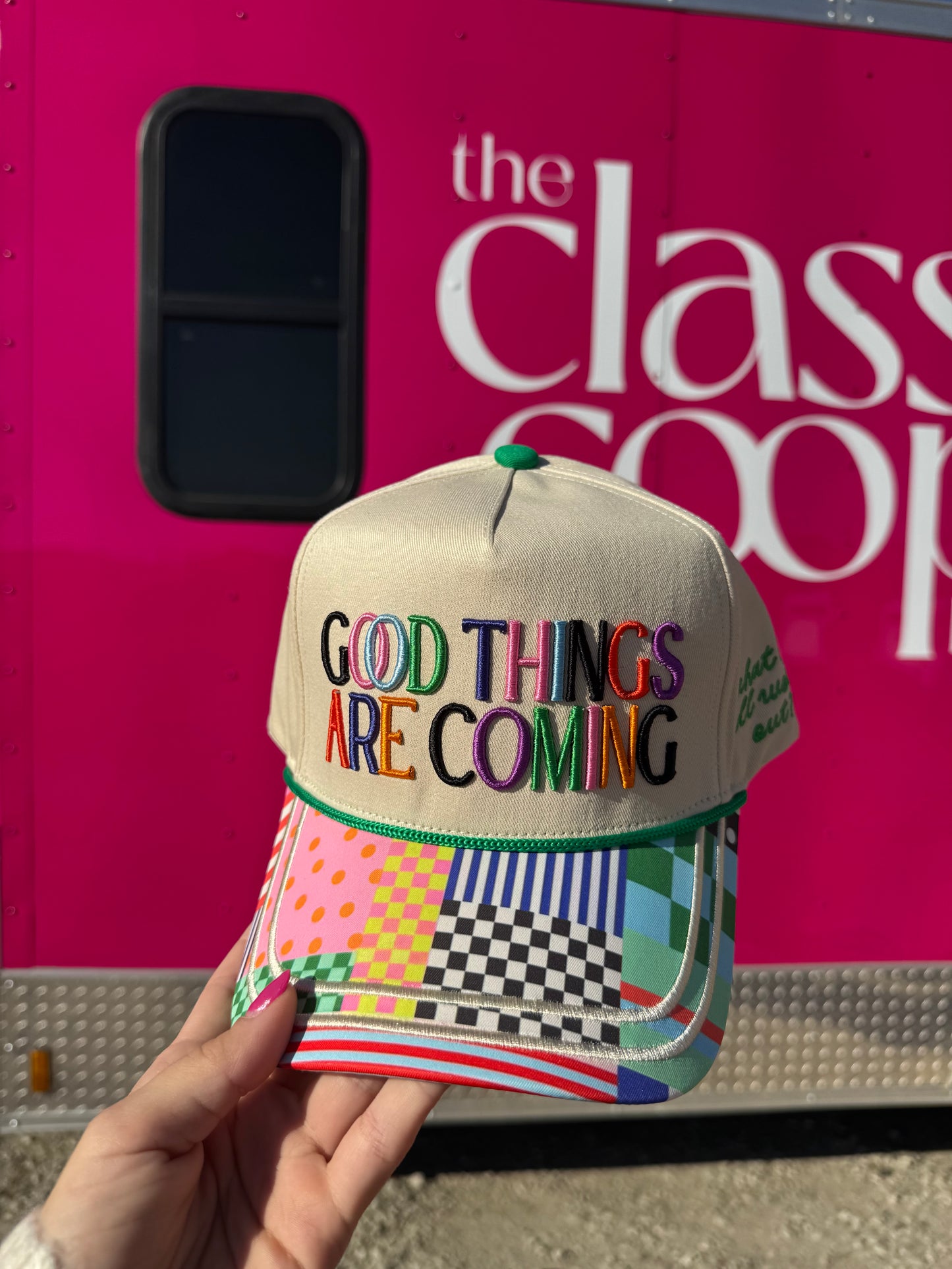 Good Things Are Coming Puff Embroidered Trucker Hat