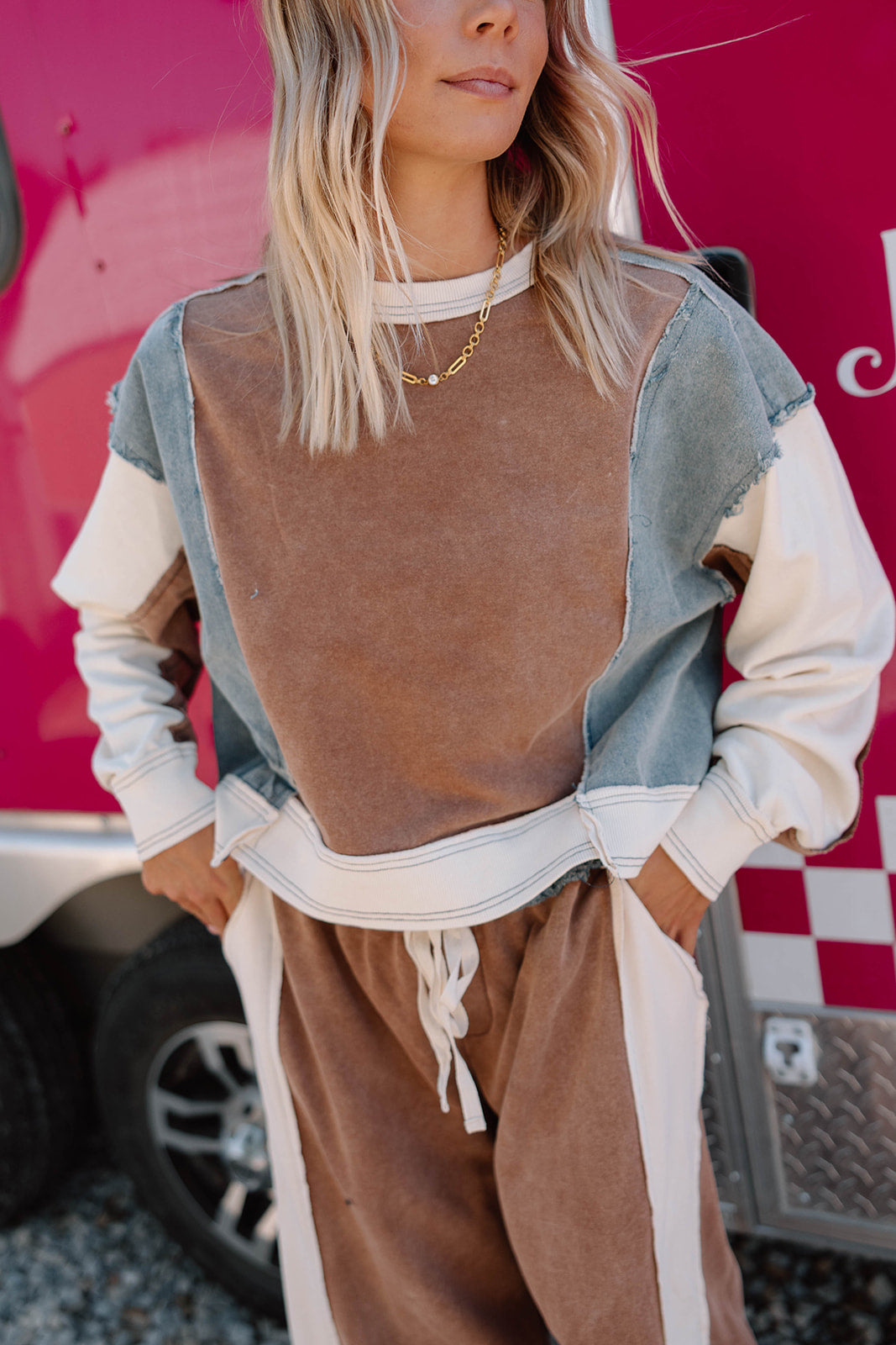 Brown Sugar Color Block Pant Set