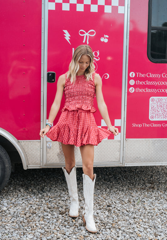 SUCH A FLIRT GINGHAM SKIRT - PINK
