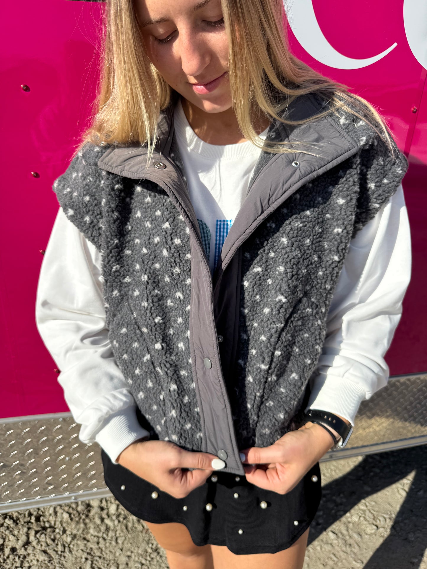 Fuzzy Polka Dot Vest Jacket