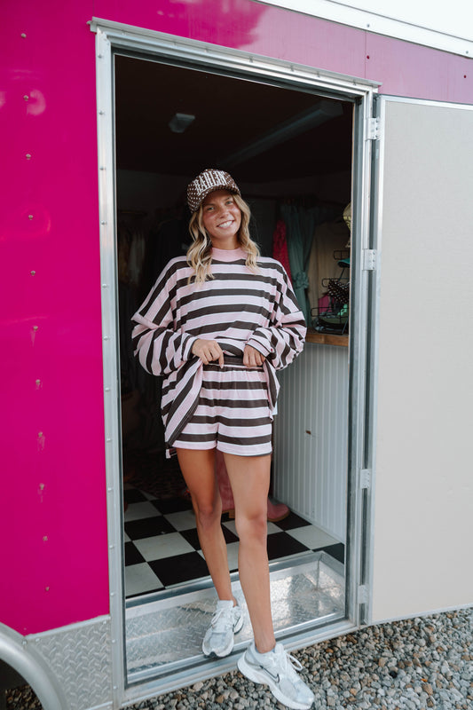 Graycn Stripe Shorts Pink/Brown