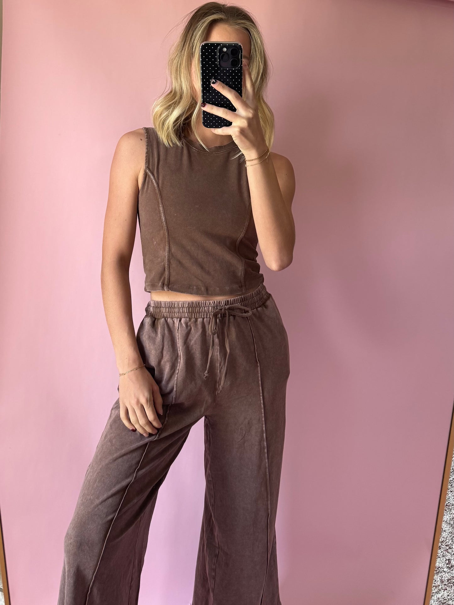 Chocolate Mocha Mineral Washed Pants Set