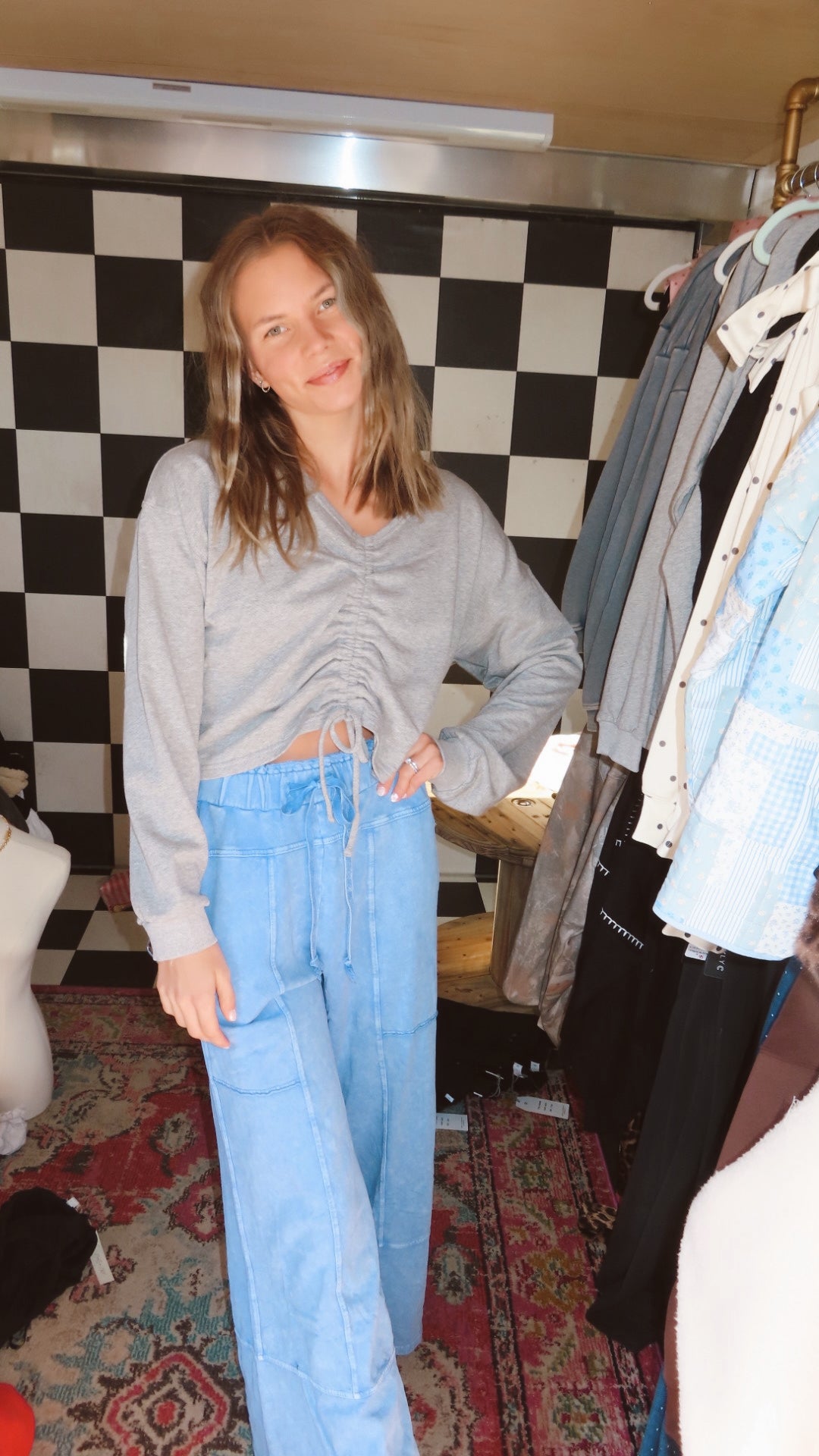 Peri Blue Wide Leg Mineral Washed Pants