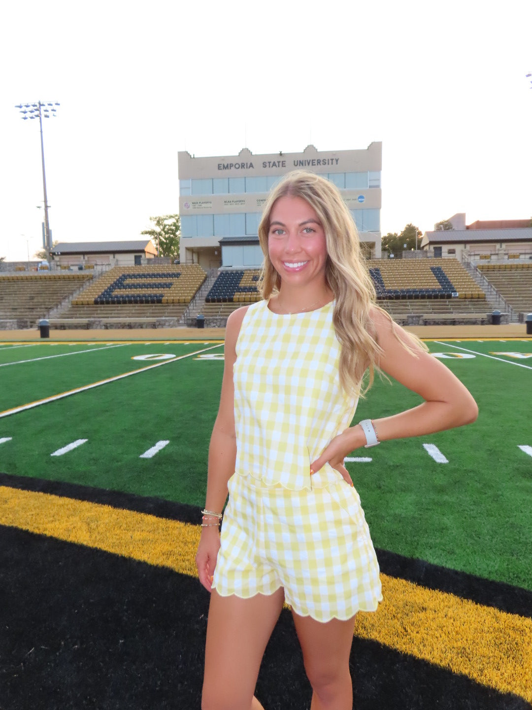 Yellow Gingham Scalloped Edge Tank Top