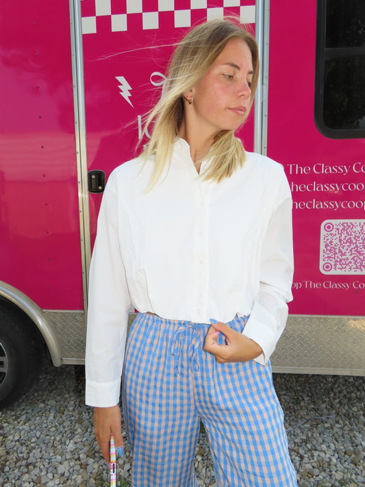 Bubble Hem Button-Up Shirt White