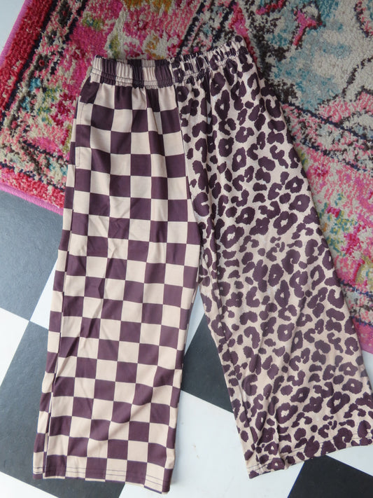Brown Checkered & Leopard Wide Leg Girls