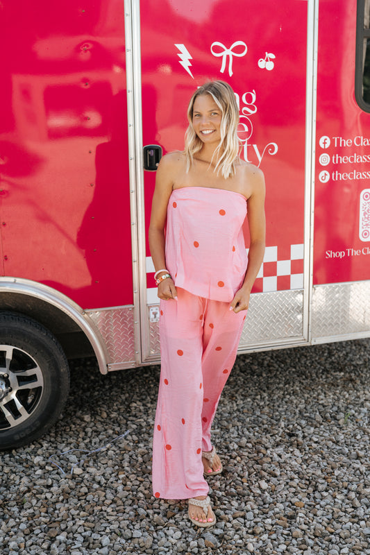 PINK FLAMINGO POLKA DOT PANT SET