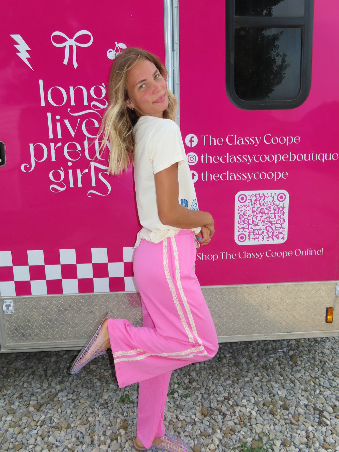 Lace Track Pants-Hot Pink