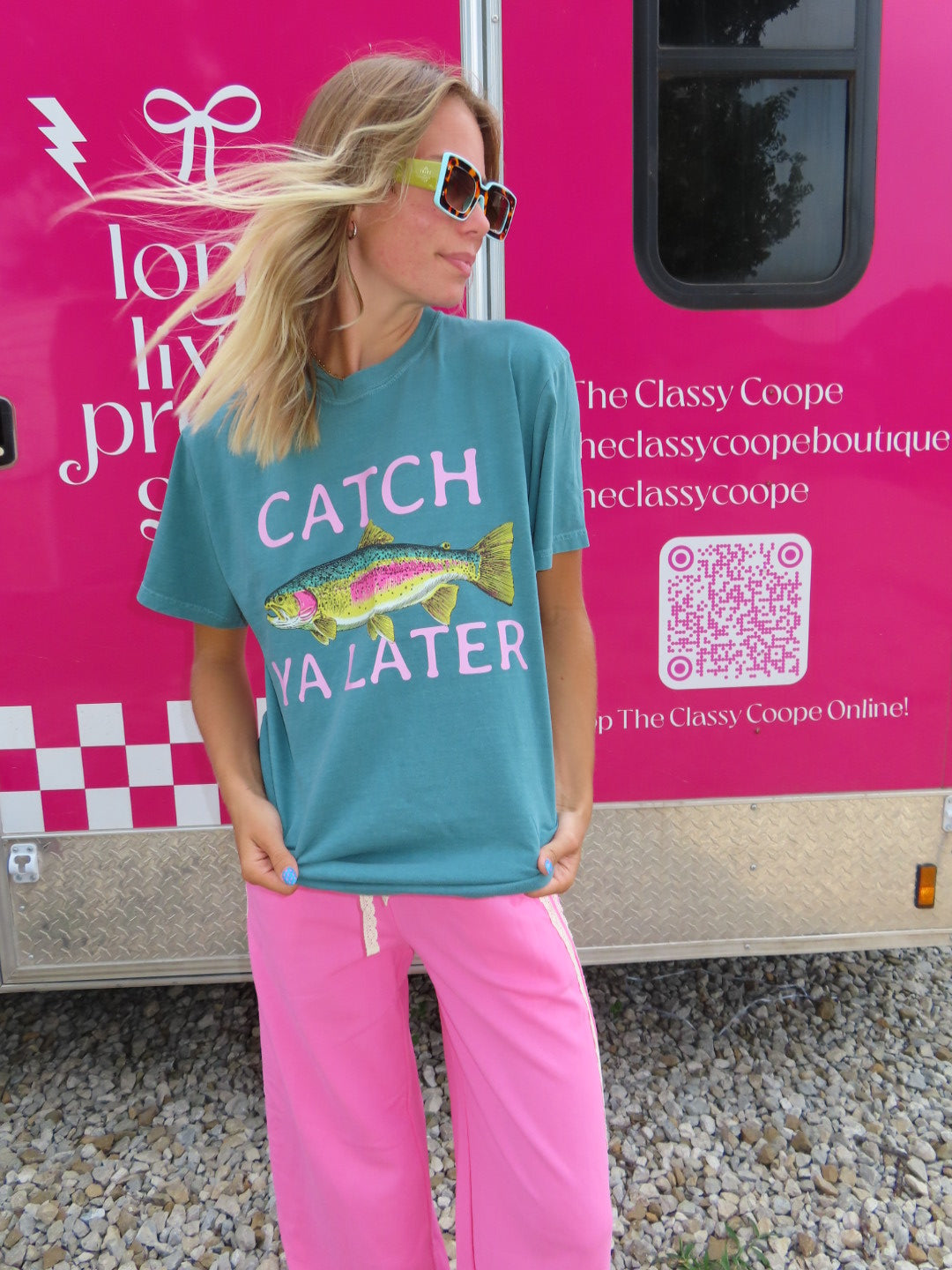 Cath Ya Later Fish Tee-Teal
