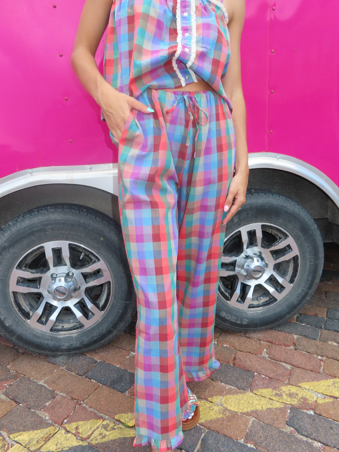 Party Plaid Ruffle Pants