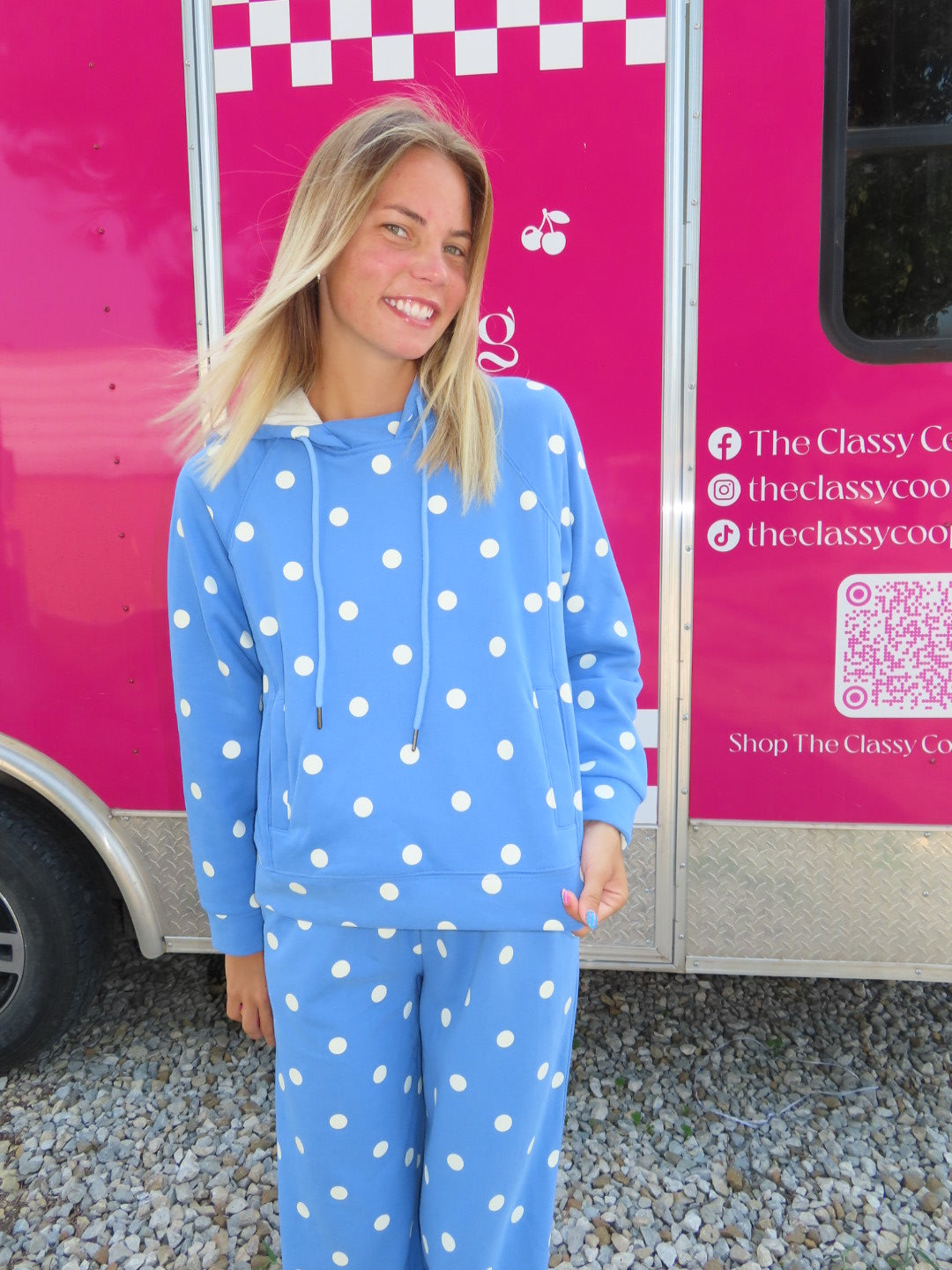 Playful Polka Dot Hoodie-Blue