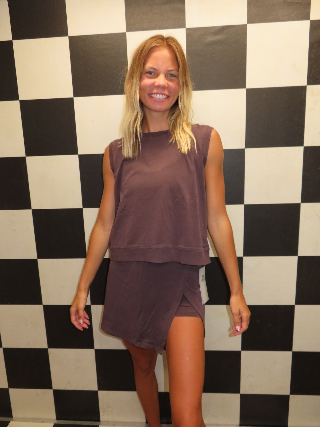 Muscle Tank & Active Skort Set-Brown