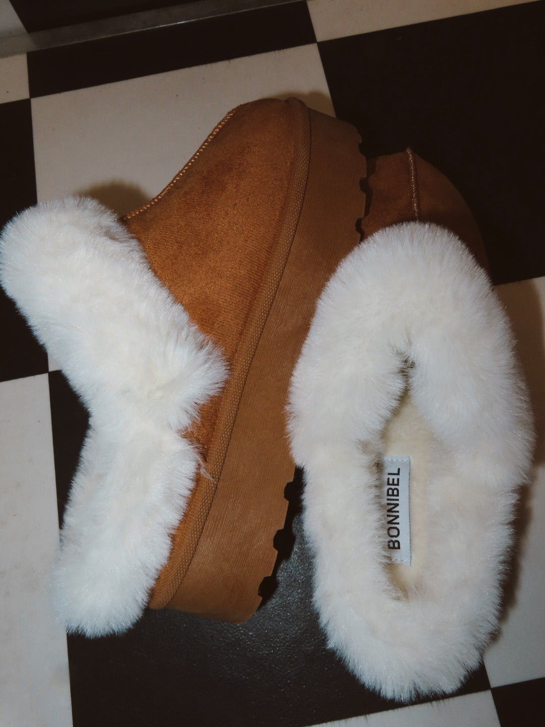 FUR LINED CUFF SHERPA SLIPPER: TAN