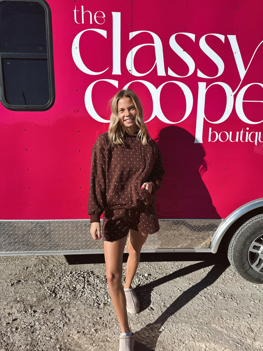 Bambi Polkadot Sweat Short Set-Brown