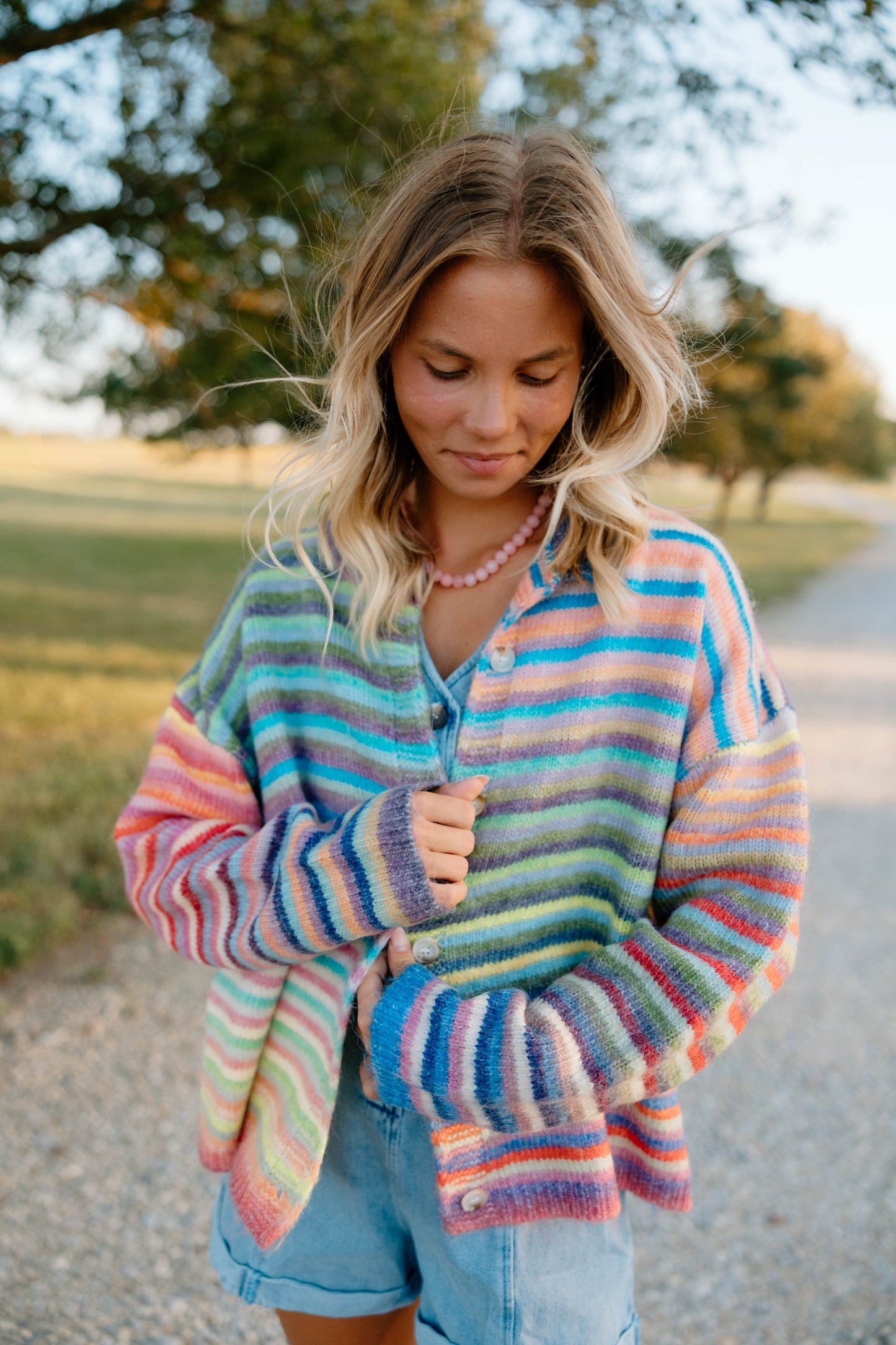 Rainbow Land Stripe Button Cardigan
