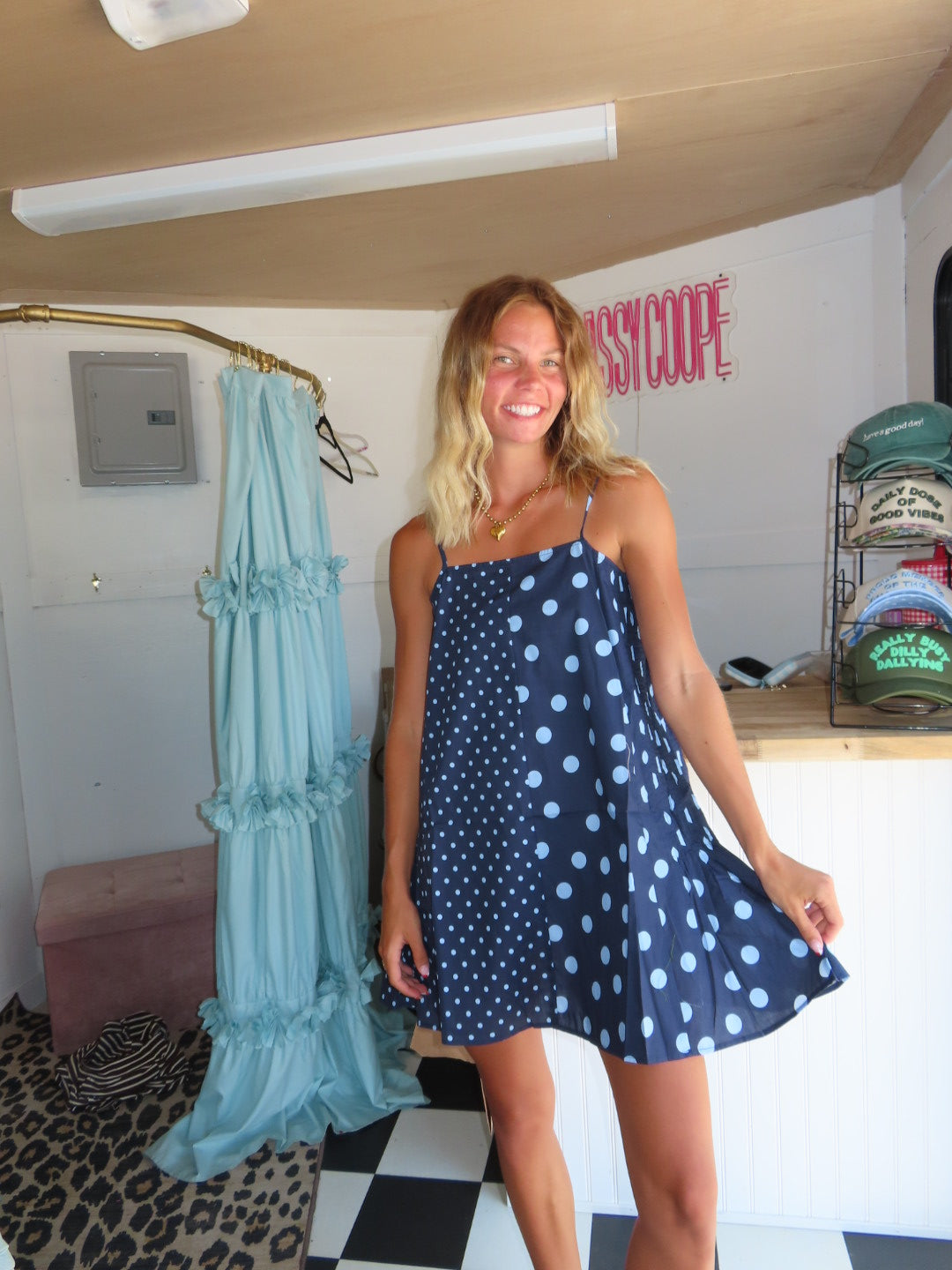 Jamie Polka Dot Mini Dress-Midnight