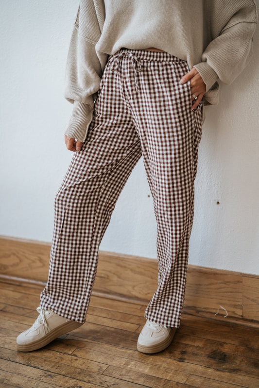 Brown Gingham Boxer Pants