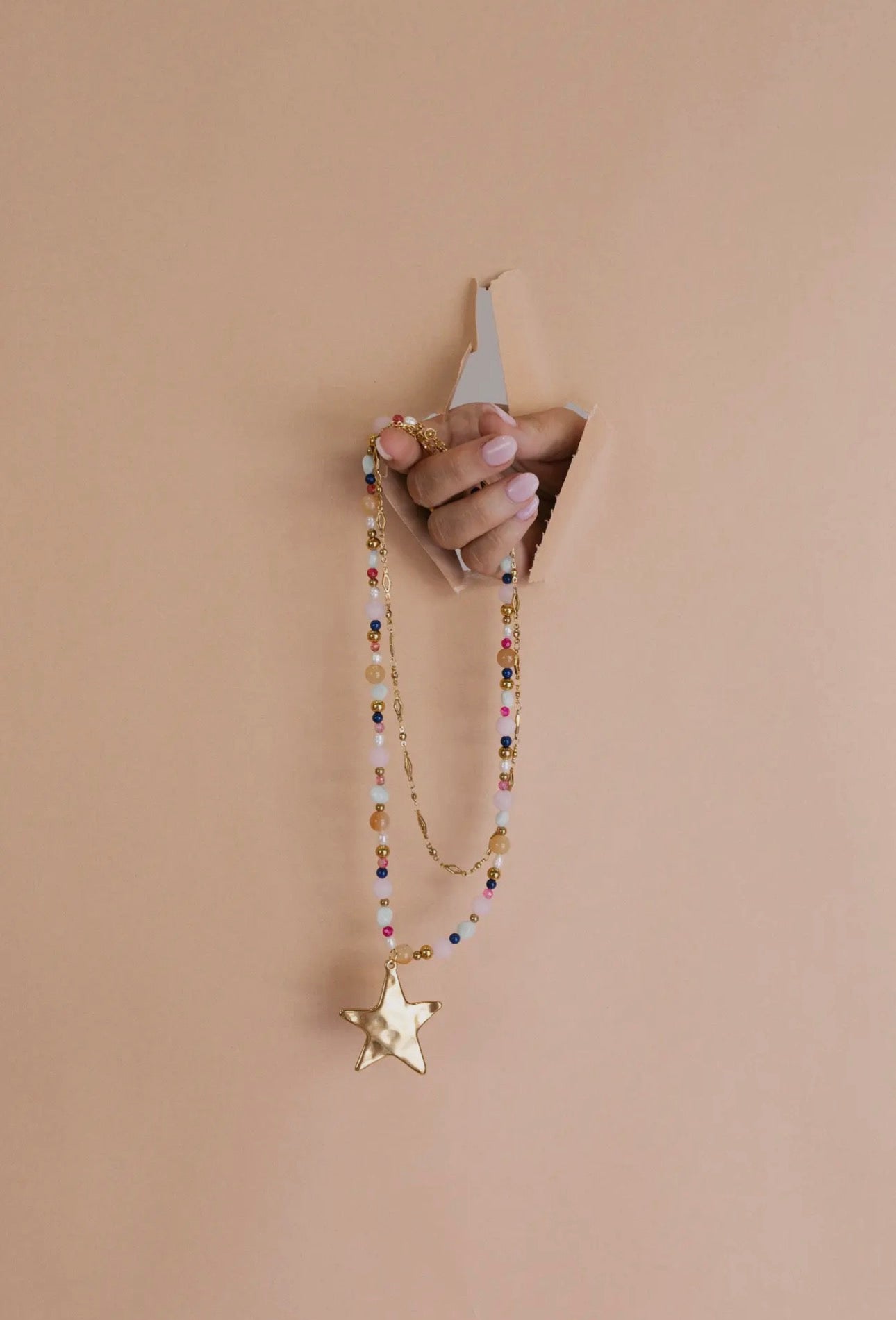 Ziggy Layered Star Necklace-Pink