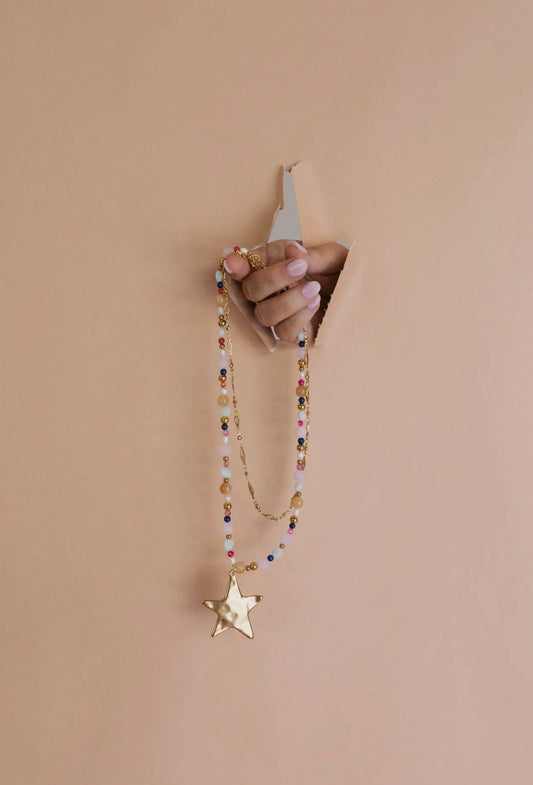 Ziggy Layered Star Necklace-Pink