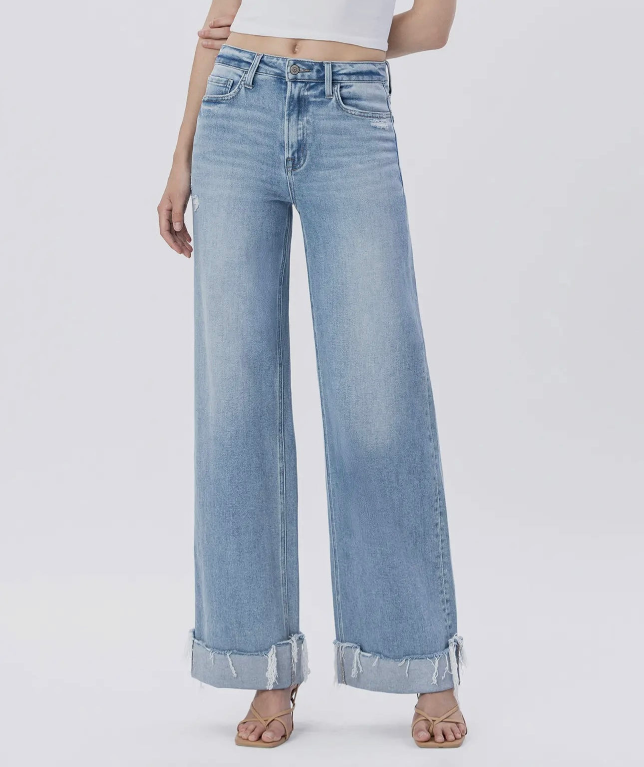 Super high rise cuffed wide jeans