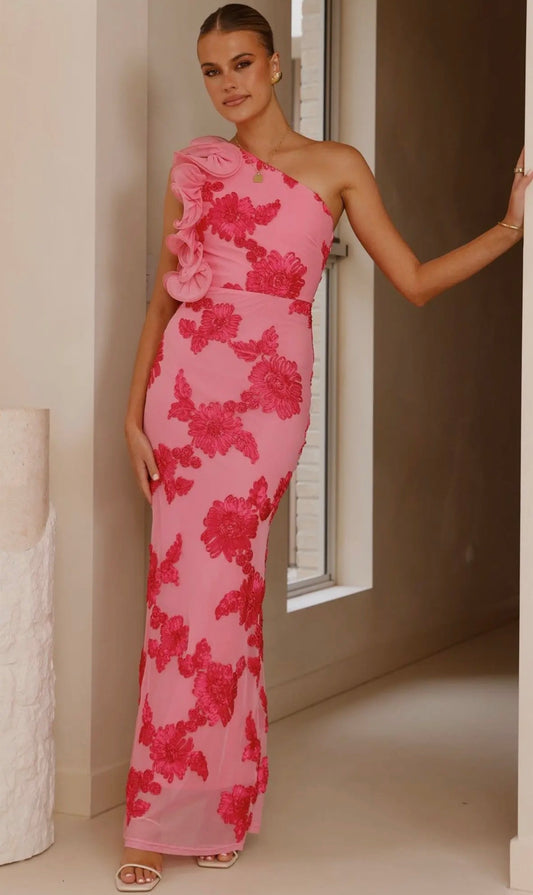 One Shoulder Floral Maxi Dress