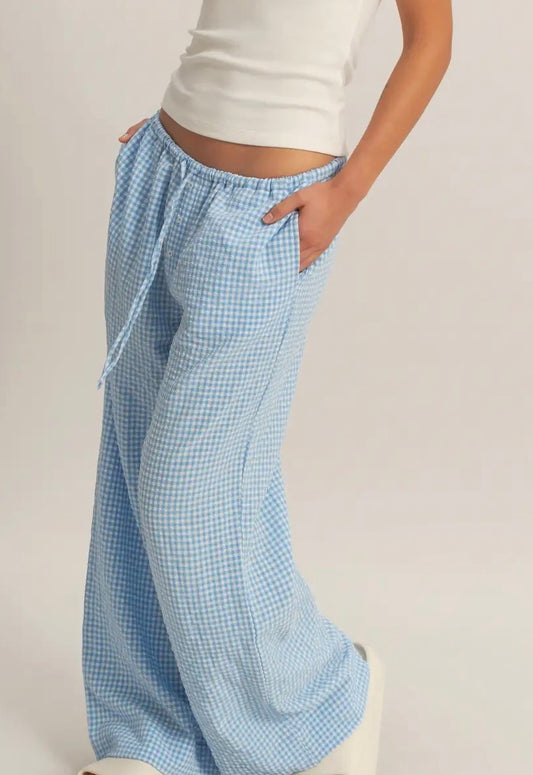 Gingham Trousers-Blue