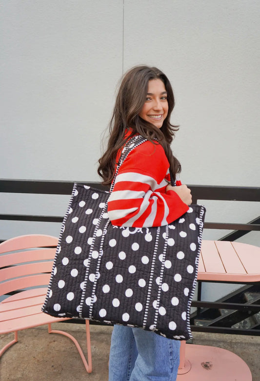 Polka Dot Quilted Tote Bag
