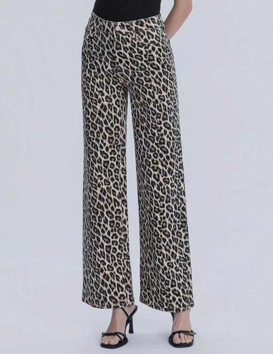 Super high rise leopard print wide leg jeans