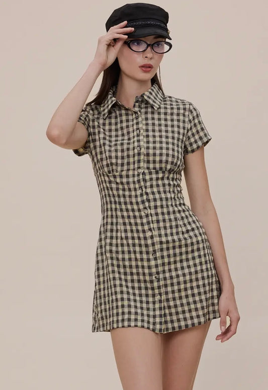 Checkered Collar Mini Dress