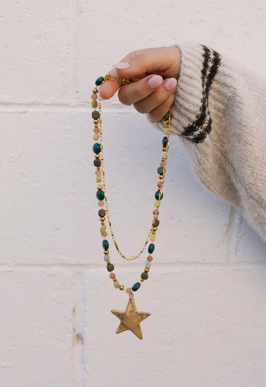 Ziggy Layered Star Necklace-Teal