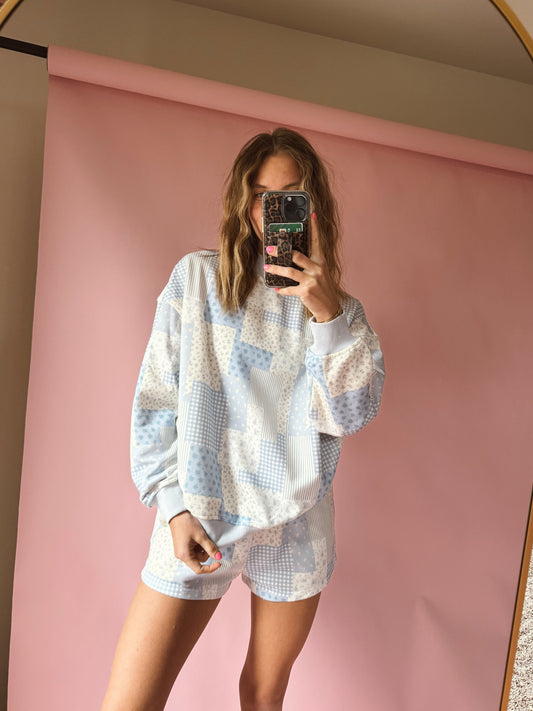 Blue Patchwork Quilted Set