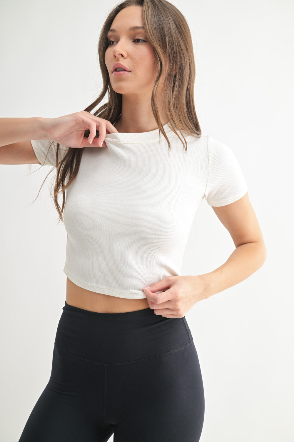DAILY DEAL- MicroRibbed Athleisure Baby Tee White