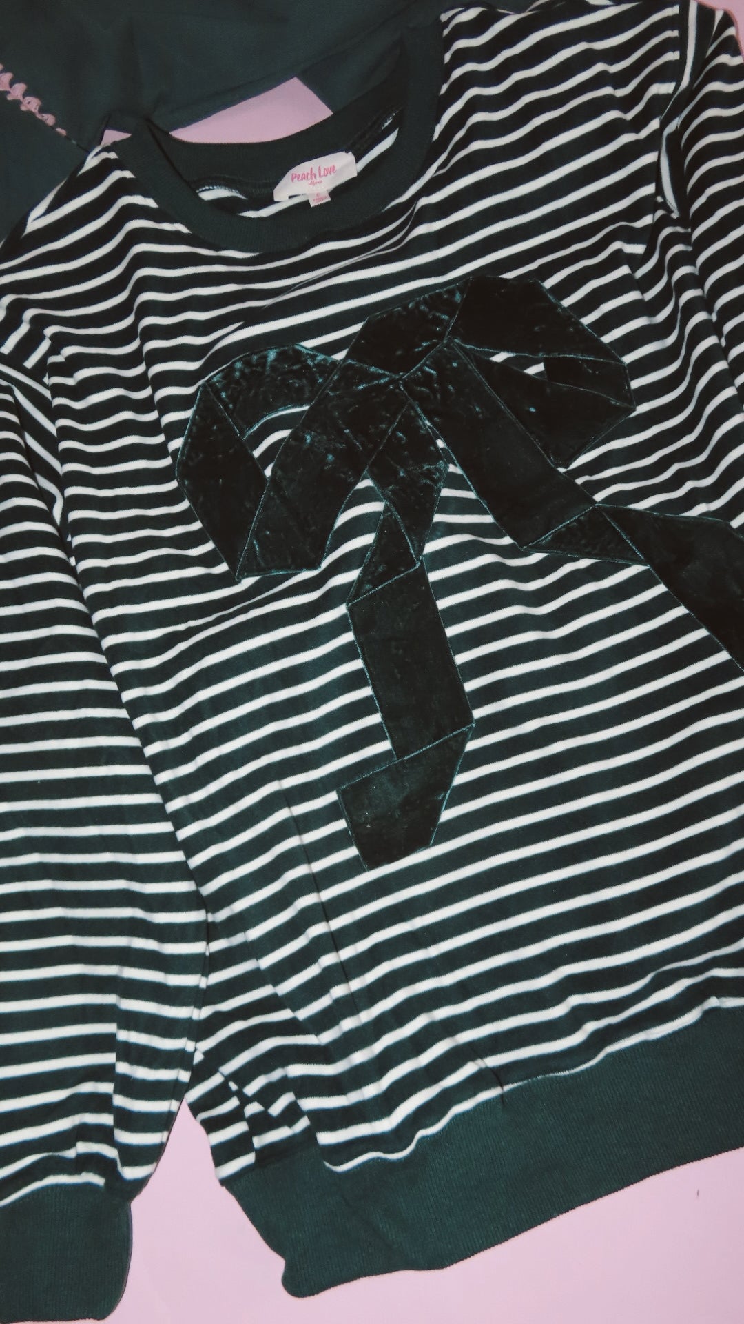 Green & White Striped Bow Sweatshirt