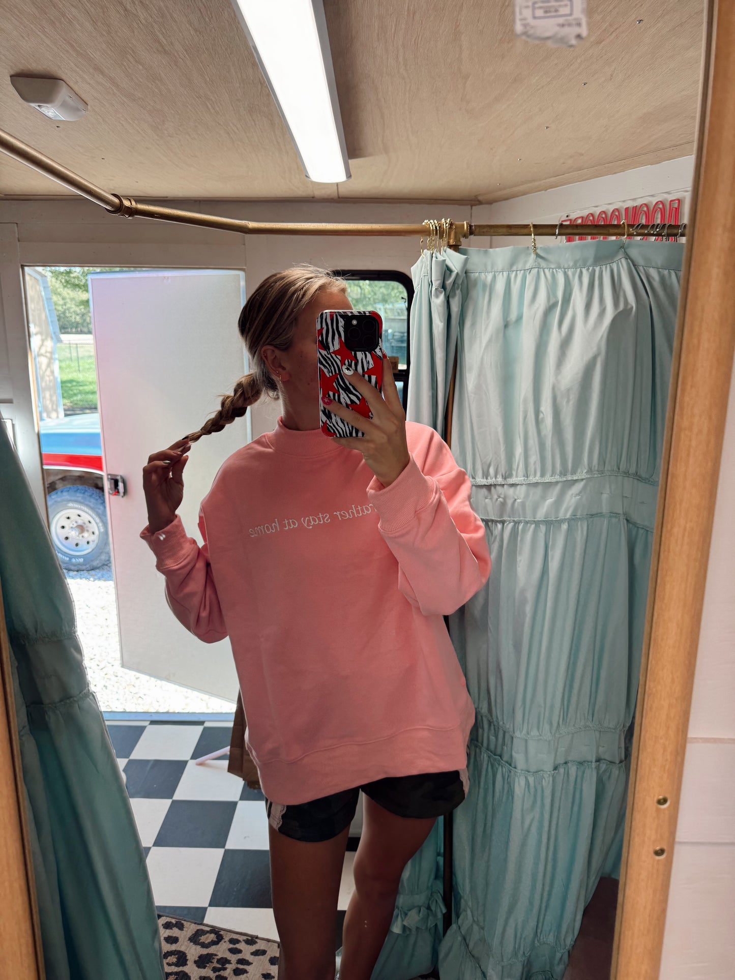 I’d Rather Stay at Home Mockneck-Pink