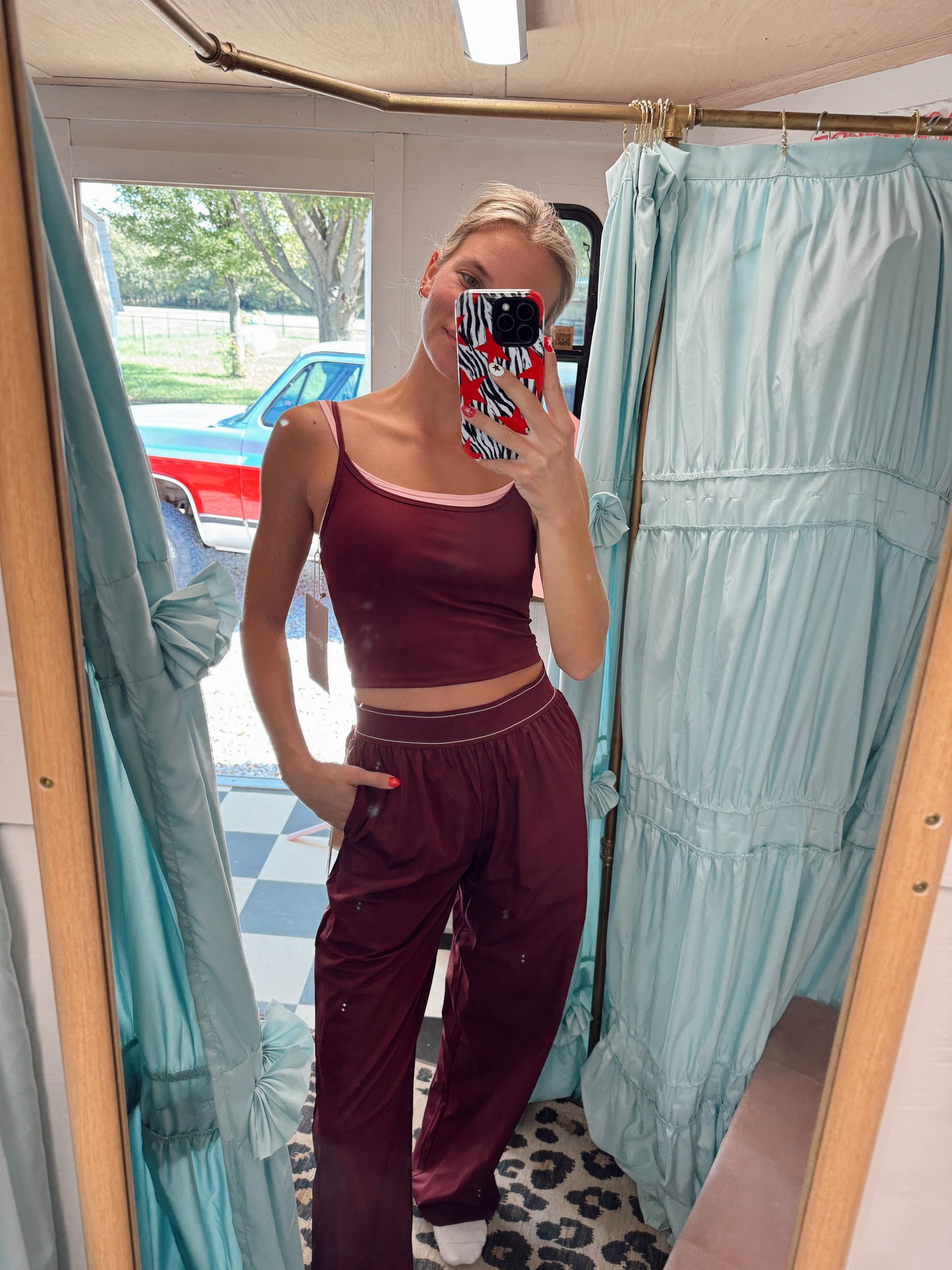 Burgundy Nylon Sporty Pants